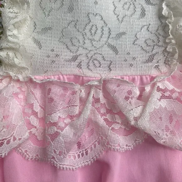 Vintage HER MAJESTY Nightgown Lot Girls 60s 70s Lace Long Yellow Pink Size 10 12 - Picture 11 of 16